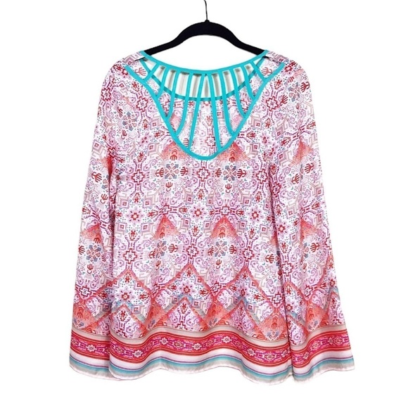Altar'd State Multicolor Cage Yolk Ikat Print Bell Long Sleeve Top Size S Boho - Picture 5 of 6